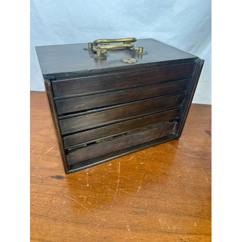 402 - Chinese hand made wooden box with 5 shelves and contents