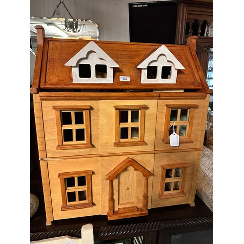 308 - Beautiful handcrafted dolls house, fully furnished with handcrafted furniture