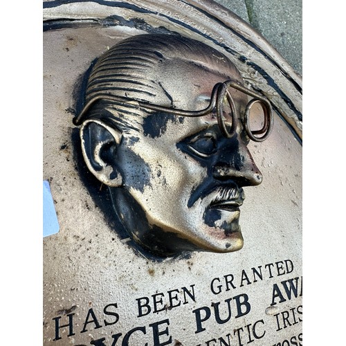 241 - Old James Joyce wall mounted pub bronze style plaque H53cm W39cm D10cm