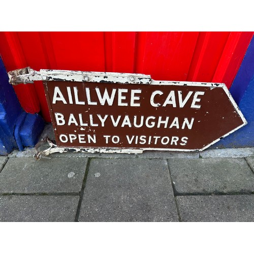 231 - Aillwee cave ballyvaughan open to visitors cast double sided road sign with brackets H44cm W106cm