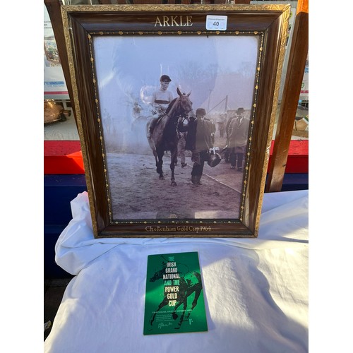 40 - Arkle Photograph & race  card, first  winning Paddy Power Gold Cup   Easter Monday 1963