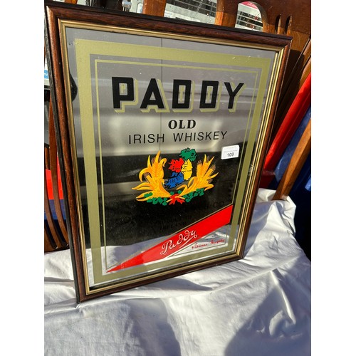 109 - Paddy old irish Whiskey pub pictorial mirror H50cm W40cm