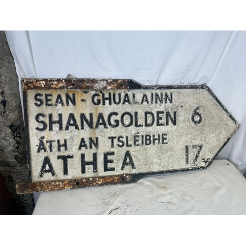 206 - Shanagolden and Athea bilingual double sided vintage road sign