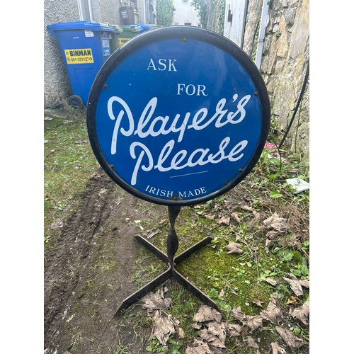 278 - Superb 1940's Players Please Irish made enamel sign with stand, 23''d x 38''h