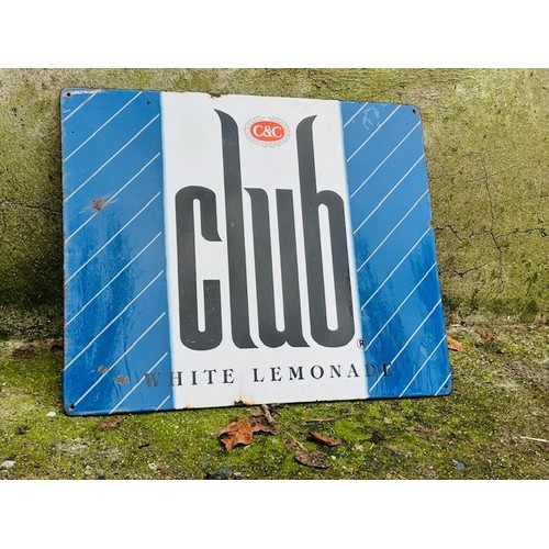 329 - Irish C&C Club White Lemonade Advertising Pictorial Pub Enamel Sign. H52cm W61cm