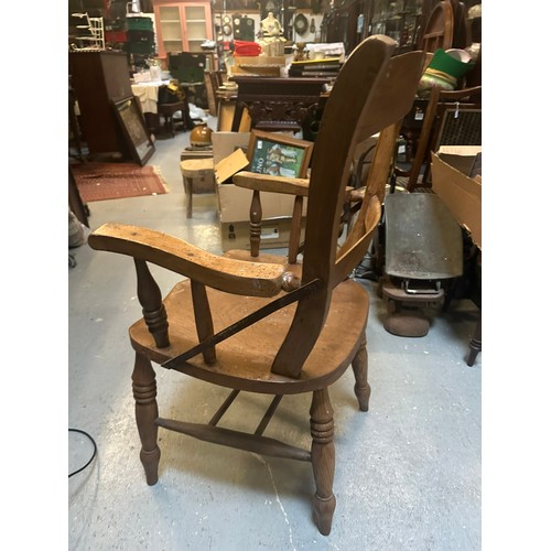 279 - Irish pub fireside smokers chair with repairs. 18'' seat h x 19'' x 20''w. Very solid