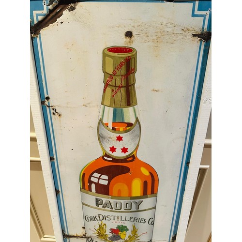 42A - Paddy Cork Distillery Bottle pictorial Enamel Sign, wall mounted housed in a wooden frame. 1930’s ra... 