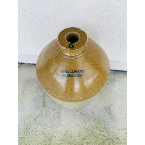 67A - O’Sullivan’s Kilmallock Co Limerick, Large Irish Stoneware Whiskey 5 Gallon Flagon. H55cm W32cm