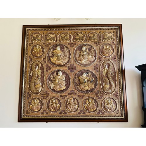 72 - Hand embroidered Kalaga Tapestry depicting Ryal Family and dragons (possibly from Thailand) 56'' x 5... 