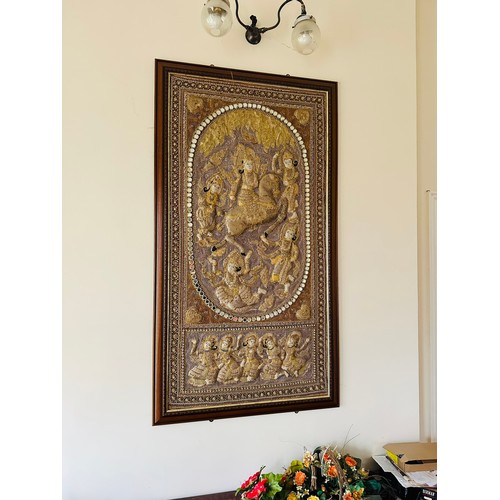 74 - Hand embroidered Kalaga Tapestry depicting Gods (possibly from Thailand or Burma) 61'' x 31'' framed