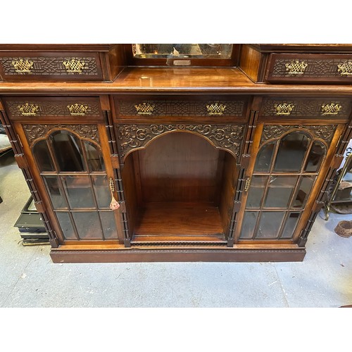 232 - Superb large Chippendale style breakfront sideboard with beveled glass and brass fittings, 66''w x 1... 