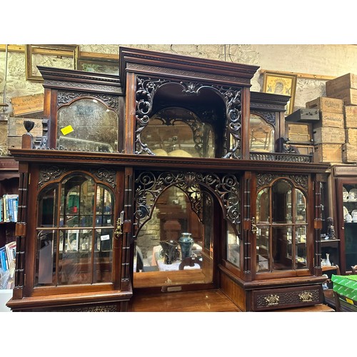 232 - Superb large Chippendale style breakfront sideboard with beveled glass and brass fittings, 66''w x 1... 