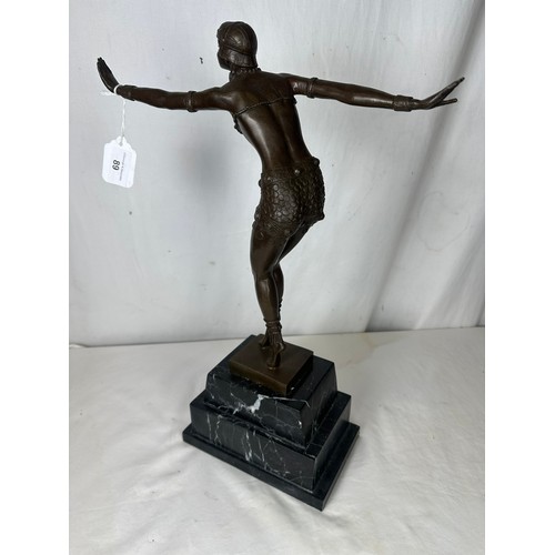 89 - Bronze statue of a 1920's dancing girl on a art deco marble plinth. foundry marks and signed, 19''h