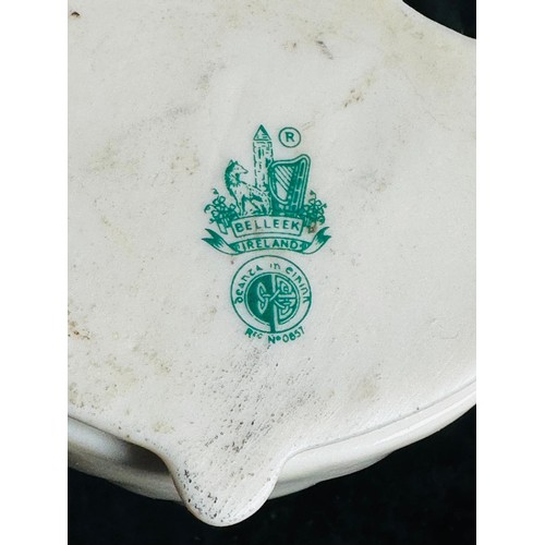 127 - Early Belleek Ireland stoneware Holy Water 
wall mounted home Font no chips or cracks. 
H18cm W8cm