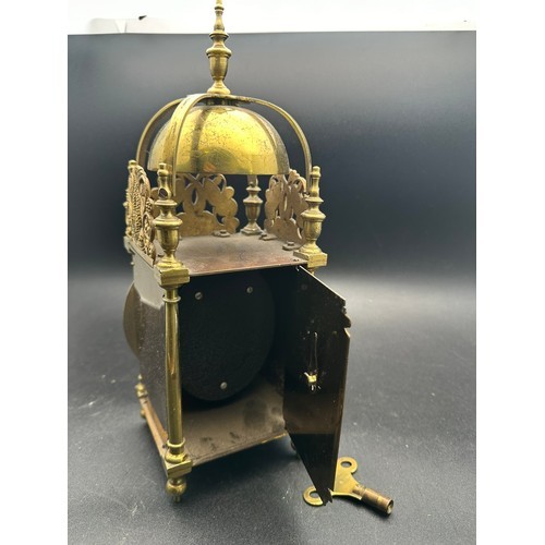 325 - Superb Victorian brass lantern clock complete with key, working order