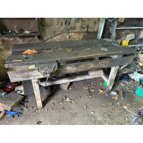 203 - Vernacular wooden work bench with vice