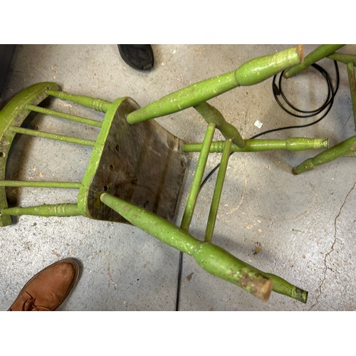 233 - A collection of 6 green painted vernacular Irish farm house chairs, sturdy