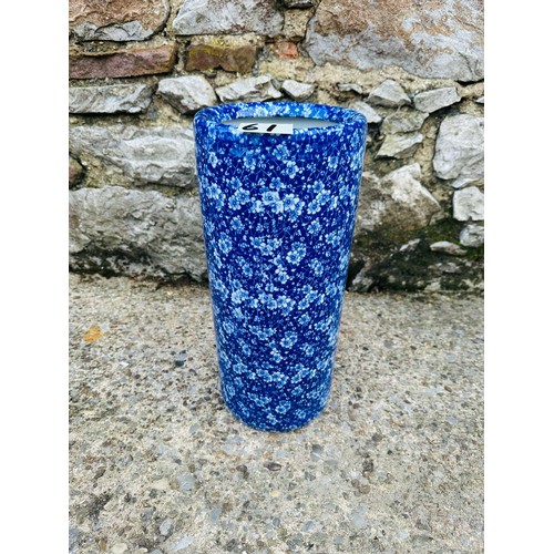 416 - Ceramic floral blue umbrella stand  44cm H x 19cm W