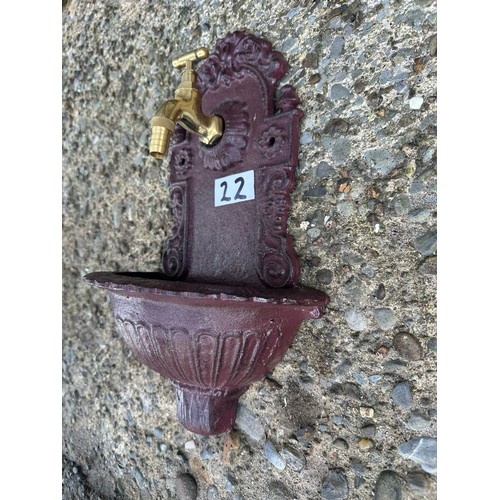 435 - Cast iron wall mounted tap and basin 39cm x 24cm w x 14cm d