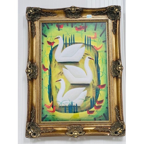 78A - Graham Knuttel “Swans” Pictorial Print housed in gold & 
bronze frame. H97cm W72cm D7cm