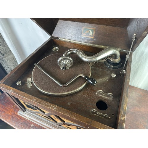 475 - His Masters Voice vintage antique cabinet gramophone