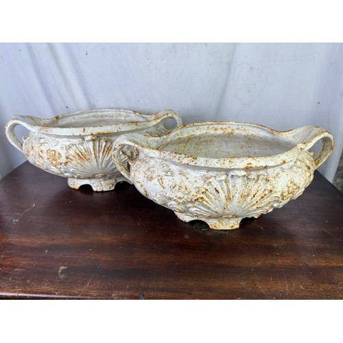 92 - Matching pair of cast iron garden planters 39cms x 43cm l x 28cm d