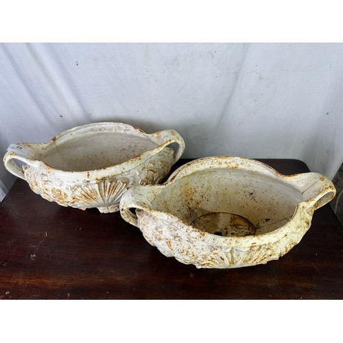 92 - Matching pair of cast iron garden planters 39cms x 43cm l x 28cm d