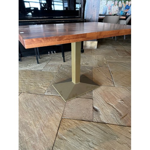 11 - 2 tables, very heavy, teak top with heavy brass pedastal, 120cm x 80cm x77cm H