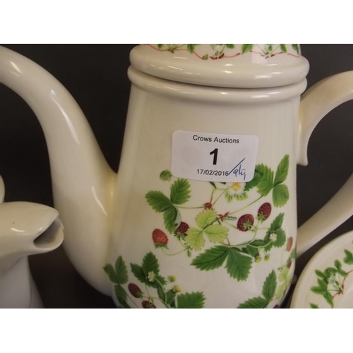 1 - A Portmeirion 'Strawberry' pattern part tea and coffee service comprising tea and coffee pots, six l... 