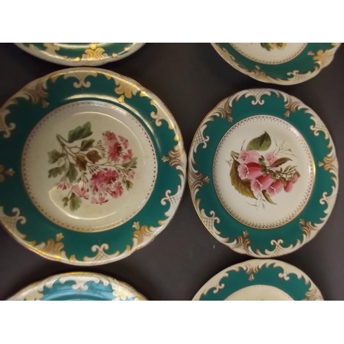 12 - A Victorian nine piece hand decorated porcelain dessert set decorated with flowers, 9