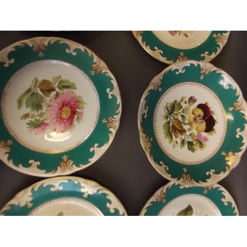 12 - A Victorian nine piece hand decorated porcelain dessert set decorated with flowers, 9