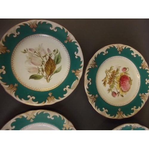 12 - A Victorian nine piece hand decorated porcelain dessert set decorated with flowers, 9