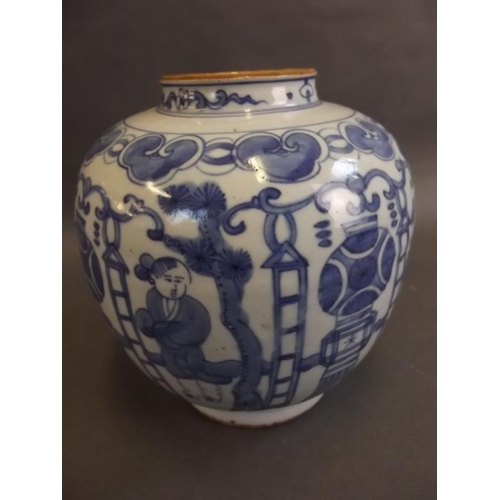 13 - A Chinese blue and white porcelain storage jar decorated with children in a garden, dragon mark to b... 