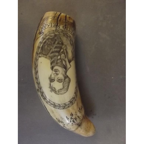 14 - A replica Scrimshaw decorated with Lord Nelson and HMS Victory, 7