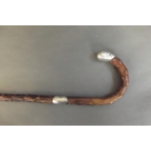 2 - A Hedgerow walking stick with Hallmarked silver mounts, Chester 1913/14, 35