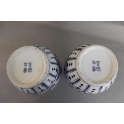 30 - A pair of C19th Chinese blue and white porcelain double gourd shaped vases decorated with scrolling ... 