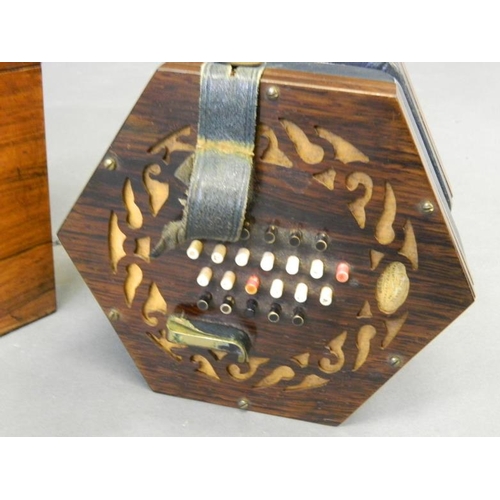 50G - A C19th Louis Lachenal rosewood 48 key concertina, no. 11236, in original rosewood case, (AF straps ... 