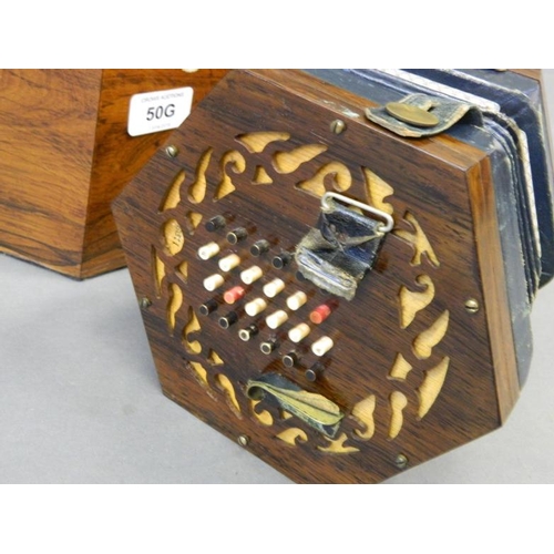 50G - A C19th Louis Lachenal rosewood 48 key concertina, no. 11236, in original rosewood case, (AF straps ... 