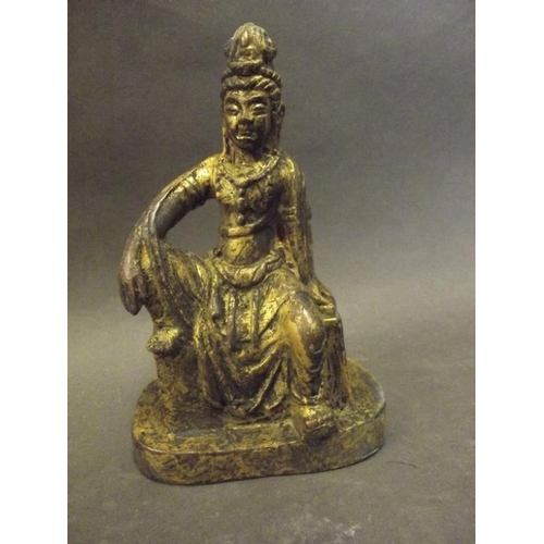 50P - A Chinese gilt bronze figure of Quan Yin seated, 5