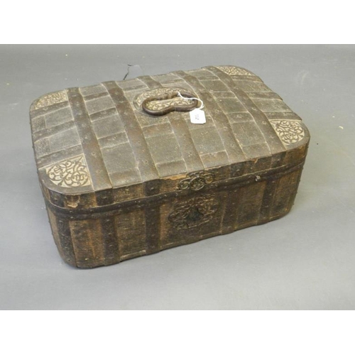 50Z - A late C18th/early C19th Ottoman casket, on canvas covered fruitwood with pierced and fret carved ir... 