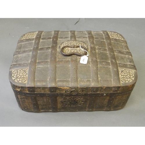 50Z - A late C18th/early C19th Ottoman casket, on canvas covered fruitwood with pierced and fret carved ir... 