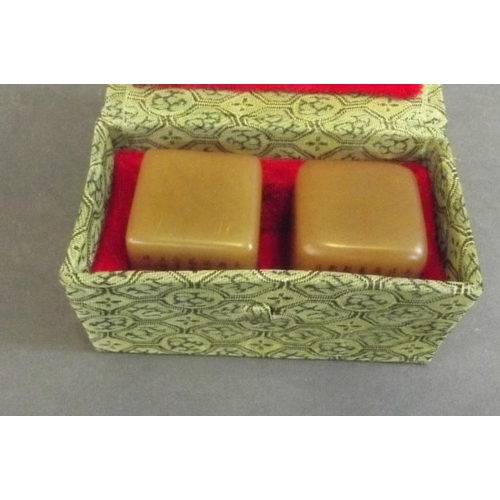 52 - Two Chinese soapstone seals, the sides engraved with calligraphy, in a fitted box, seals 1½