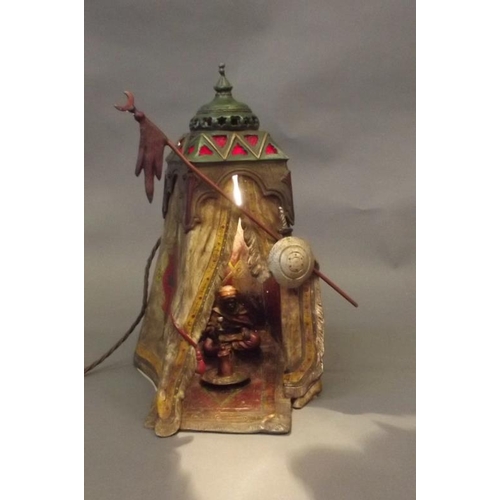 67 - A large Vienna style cold painted bronze lamp in the form of a Moor in a tent, after Bergman, 13