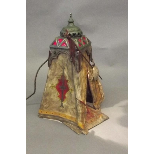 67 - A large Vienna style cold painted bronze lamp in the form of a Moor in a tent, after Bergman, 13