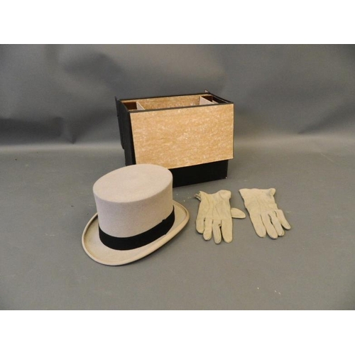 50T - A gentleman's grey top hat and fitted hat box by 'Woodrow & Sons, Piccadilly, London', together with... 