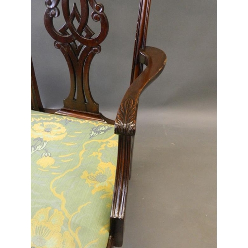 814 - A Chippendale style mahogany two seat settee with carved and pierced splats, 43