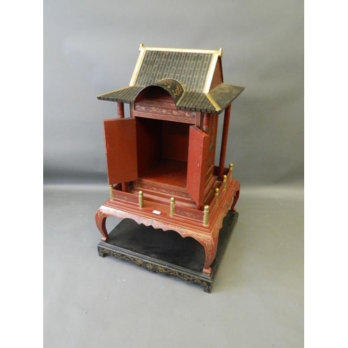 817 - A Chinese red lacquer shrine with gilt chinoiserie decoration, 26