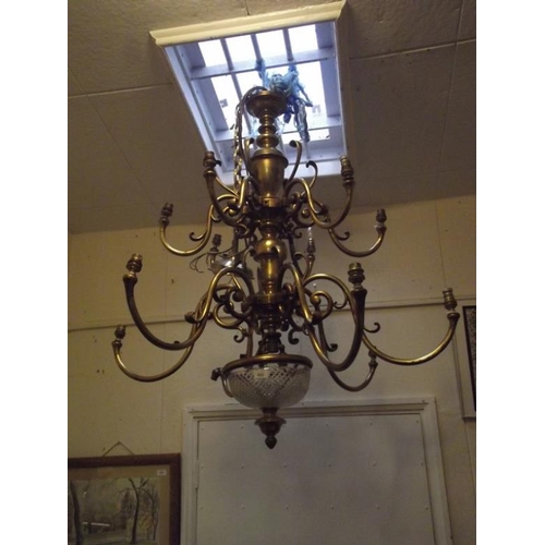 845 - A large Dutch style double tier brass electrolier, 42