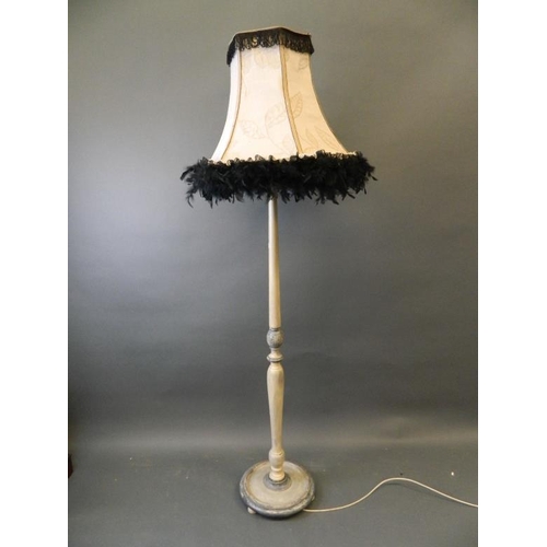 852 - A painted standard lamp with leather trimmed shade, lamp 60