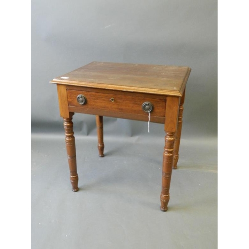 866 - An Edwardian walnut single drawer side table, raised on turned supports, 19